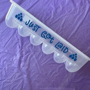 Clear Egg Storage Container with Blue Text